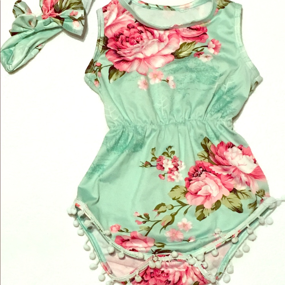 Boutique Romper w snaps & matching headwrap 18/24